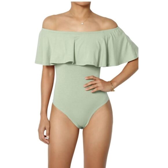 Kit + Sky Sage Green Off the Shoulder Bodysuit - Picture 1 of 7